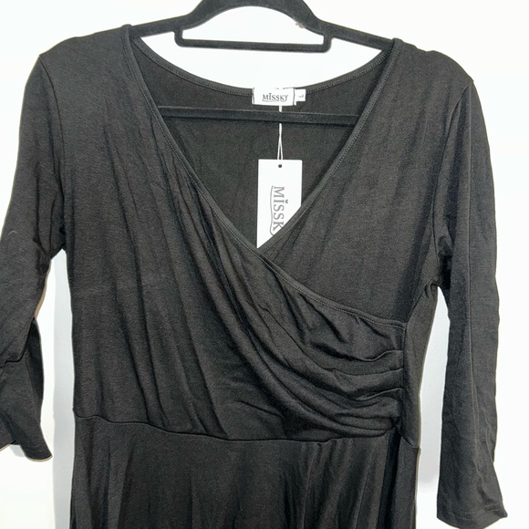 New MISSKY women’s Large 3/4 sleeve cross v-neck knee length swing casual dress - Picture 2 of 6